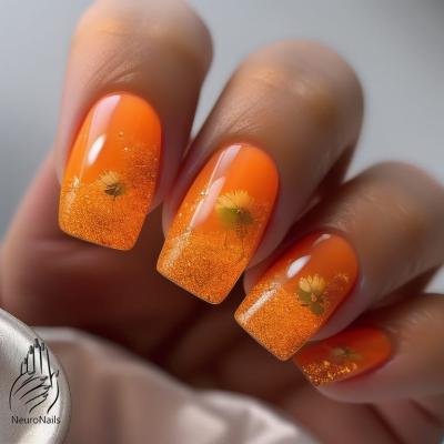 Оранжевые прозрачные ногти