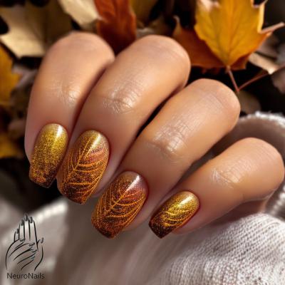Осенний желто-коричневые листья на ногтях