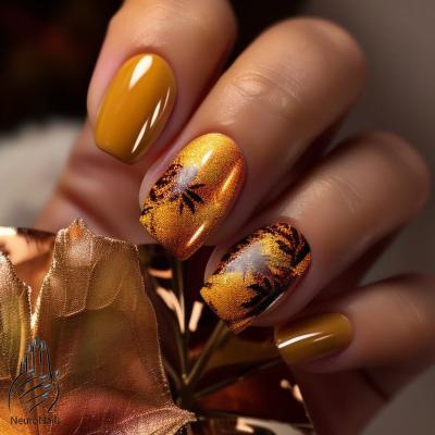 Желто-коричневые оттенки на ногтях