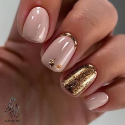 Золотистый и коричневый оттенки на ногтях