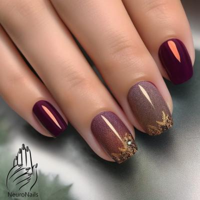Осенний дизайн ногтей с винными и серыми оттенками