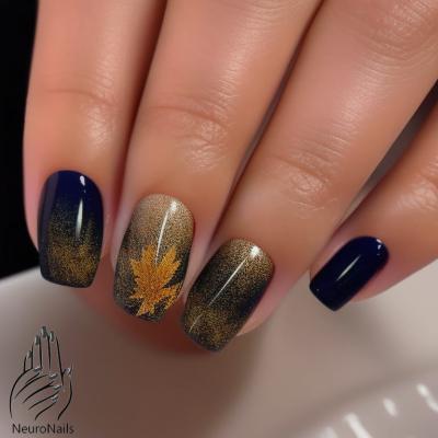 Золотист-синий градиент с желтыми листьями