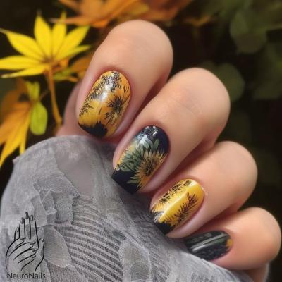Телто-синяя расцветка на ногтях