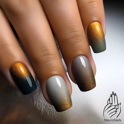 Серый, черный и золотистые осенние градиенты на ногтях