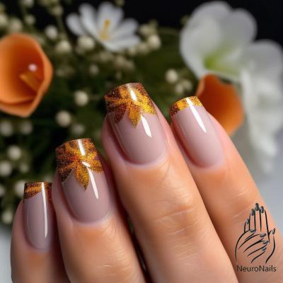 Бежевый дизайн ногтей с красивыми осенними листьями