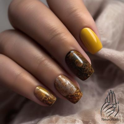 Приглушенные желто-коричневые оттенки на ногтях