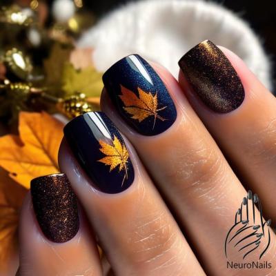 Яркий осенний дизайн ногтей с листьями от NeuroNails