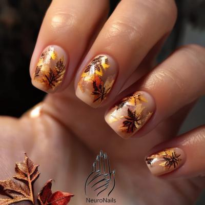 Осенний дизайн ногтей с листвой