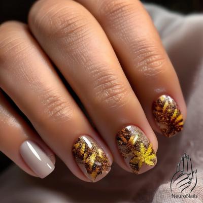 Осенний дизайн ногтей с желтыми листьями