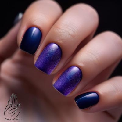 Градиентный дизайн ногтей с оттенками темно-синего