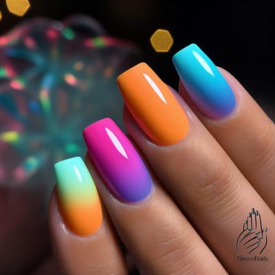 Яркий многоцветный градиентный дизайн ногтей