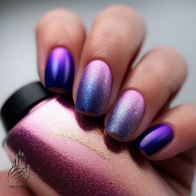 Градиентный дизайн ногтей с синими и фиолетывыми оттенками