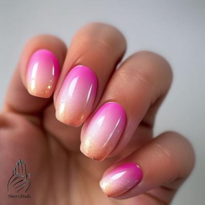 Градиентный дизайн ногтей с белыми, розовыми и золотистыми оттенками