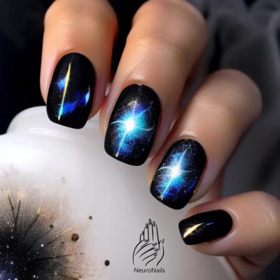 Галактика на ногтях, вспышки звезд и черны космос
