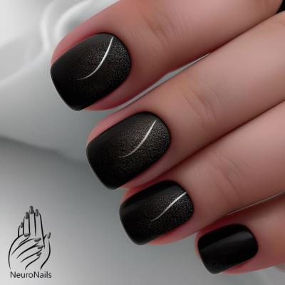 Черный матовый дизайн ногтей с белыми линиями