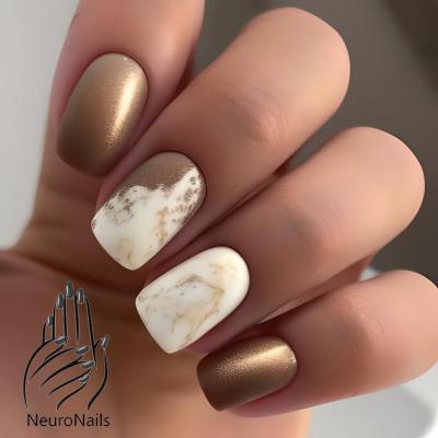 Белый мрамор с коричневыми узорами на ногтях